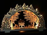 3D LED Schwibbogen 52cm Wildfütterung Rehe geschnitzt im Wald - Handarbeit aus dem Erzgebirg
