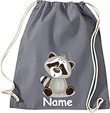 Shirtinstyle Turnbeutel Tiere Waschbär mit Wunschnamen, Kinder, Stoffbeutel, Kinderrucksack, Jute, Gymsack, Farbe g