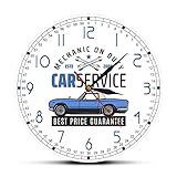 JXWH Dienstmechaniker Garagenservice Druck runde Taschenuhr Moderne minimalistische Garage Logo Auto Auto stillen Quarz rahmenlosen DIY