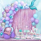 Teselife Meerjungfrau Schwanz Ballon Girlande Ballonbogen Kit, 89 Stück Blau Lila Luftballons Folienfransenvorhang Set für Mädchen Kinder Meerjungfrau Geburtstag Party Hochzeit Dekoration Dek