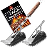 POLIGO Grillbürste und Schaber, robust, Edelstahl, mit extra Bürstenkopf, gewebte Drahtborsten, Grillreiniger Zubehör für Gas, Holzkohle, G