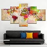 No Framed Erstellt Farbe Weltkarte 5 Stück Wandkunst Leinwanddruck Poster Gemälde Malerei Wohnzimmer Wohnkultur Bilder 30x40 30x60 30x80