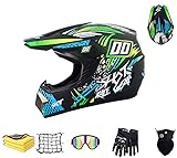 Motorrad Crosshelm mit Visier Brille Herren Kinder Fullface MTB Motocross Helm Set,Schwarz Grün Downhill Enduro Motorradhelm ATV BMX Mountainbike​ Sport Helmet für Männer Damen (L)