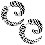 1 Paar Fake-Dehner Ohr-Stecker Plug Dehn-Schnecke Spirale Sichel Piercing Muster Zebra Sterne Ohrring Acryl Edelstahl, Muster:Zeb