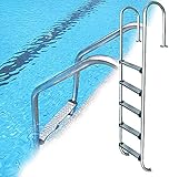 Pool-Handschiene Easy Mount Handlauf mit Grundplatte, 5 Pedal Edelstahl Poolleiter für anwendbare Pooltiefe: 1,6-1,8m / 62.99-70.87