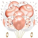 48 Stück Rosegold Luftballons Set, Rosegold Herzballons und Konfetti Luftballons & Helium Balloons mit Bändern,Weiß Latex Party Ballons für, Hochzeit,Geburtstag,Babyparty,Graduierung, Schuldek