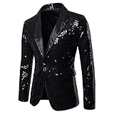 Herren Shiny Pailletten Anzug Multi Farbe und Größe der Männer Hübsche Jacken-Blazer für Nachtklub, Hochzeit, Partei (Schwarz, M)