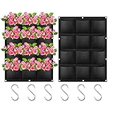 12 Taschen Pflanztaschen, ANSUG Pflanzbeutel Vertikal Hängende Bepflanzung Pflanze Taschen mit S Haken für Balkon Garten Hof Home Wand Decoration - Schw