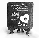 TULLUN Individueller Personalisiert Tiergrabstein Schiefer Gedenkstein + Ständer für Hund, Katze und andere Haustiere - Größe 10 x 10 cm - Weißes H