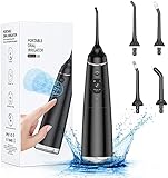 Munddusche Elektrisch Kabellos OLED,Wasser Flosser IPX7 Zahnzwischenraumreiniger Oral Irrigator Zahnreiniger 5 Modi Zahnreinigung 5 Düsen 300ML (Schwarz)