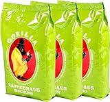 Joerges Gorilla Kaffeehaus-Mischung, 3er Vorteilspack (3x 1000g), ganze Kaffeebohnen, Röstkaffee, Caffè