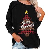 FIRSS Weihnachten Puppe Drucken Damen Sweatshirt Langarm Rundhals Drucken Langarm Pullover Langarmshirt Casual Oberteil Mode Sexy Oversize Bluse Herbst Winter Elegant Top