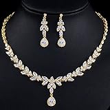 MLKJSYBA Halsketten Zirkonia Gelbgold Bräute Hochzeit Schmuck Set Für Frauen Party Kleid Halsketten für Frauen (Metal Color : Gold Color)