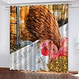 LucaSng Thermovorhang Kälteschutz Ösen Huhn Tier Ösenvorhang Blickdicht 3D Muster Kinderzimmer Schlafzimmer Wohnzimmer Gardinen Vorhang 2Er Set 91.5x160 cm(B x H)