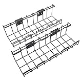 KD Essentials – Kabelkorb aus Metall, 2er-Pack – Kabelhalterung & Kabelkanal & Kabelwanne (Untertisch-/Wandmontage, schraubbar, verstaut Kabel, Ladegeräte, Netzteile, Steckdosenleisten, schwarz)