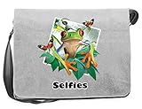 Canvas Tasche - lustiger Frosch Motiv - buntes Frosch Foto - Frosch-Selfie : Selfie Frosch - Umhängetasche/S