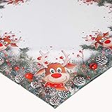 Raebel Tischserie 'ELCH MIT ROTER Nase' hochwertiges Druck-Motiv - Eyecatcher im Winter und zu Weihnachten (Mitteldecke 85 x 85 cm)