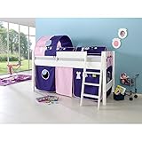 Relita Halbhohes Spielbett Kim Buche massiv, weiß lackiert mit Textil-S