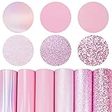 6 Stück/Set 21 cm x 30 cm, A4 Lederbögen, gemischte rosa Serie, holografisch, funkelnd, fein, grob, glitzernd, metallisch, Litschi, Kunstleder, Stoff für Schleifenherstellung, DIY, Handwerk