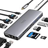 USB C Docking Station für MacBook Triple Display USB C Hub 12 in 1 USB C Adapter Dockingstation mit Dual 4K HDMI&VGA, 2*USB 3.0&2.0, Gigabit Ethernet LAN, 100 W PD, TF/SD Kartenleser, 3.5mm Audio/M