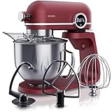 Arendo - Küchenmaschine Knetmaschine Teigmaschine - 5 Liter - leistungsstark - Vollmetall – planetarisches Rührsystem - Edelstahlschüssel - inkl. 3 Rührwerkzeuge – 8 S
