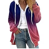 Plüschmantel Damen Teddy Mantel Warm Fleecejacke mit Kapuze übergroß Kapuzenjacke Teddy-Fleece Hoodie Mantel Winter Plüschjacke Fashion Farbverlauf Fleecemantel Casuale Hoodie Cardig
