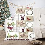 Weihnachtliche Patchwork-Decke, Überwurf, Elchdruck, dick, warm, weich, gemütlich, Flanelldecke für Couch, Bett, Sofa (130 x 150 cm)