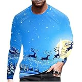 Langarmshirts Herren Langarm Weihnachtshemd Rundhals Weihnachten Print Casual T-Shirt Langarm Blusen Top Fußball Trikots Grafik F