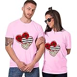 Couple Shirts Valentinstag COOFANIN Patchwork Herzdruck Kurzarm Rundhalsausschnitt Passende T-Shirts Leicht Dünn Übergröße Lose Baggy Lovers Mr Mrs Honeymoon Frau Freund Geschenke Tops, rose, XXL