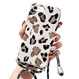 LLZ.COQUE Handykette Kompatibel mit iPhone 6 Plus/6S Plus Handyhülle mit Band Leopard Umhänghülle Schutzhülle mit Kordel Leopard Hülle mit Band Handykette für iPhone 6 Plus/6S Plus Weiß