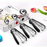 Smyidel 2021 Eisportionierer Eislöffel Edelstahl Poliert 3 Stück Verschiedene Größen Klein 3.5cm, Mittel 4.4cm & Groß 5.2cm Eisportionier mit Auslöser für Eiscreme Plätzchen Kuchen Teig
