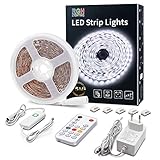 LED Leiste Kaltweiß 5M Dimmbar LED Streifen mit RF Fernbedienung 6500K Ultrahelle Plug-in Unterbauleuchten mit Timing Modus LED Lichtband Komplette Kits für Wohnzimmer Schlafzimmer Küche Spiegel Dek