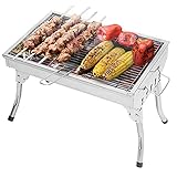 Tragbarer Holzkohlegrill zum Kochen im Freien, zusammenklappbarer Grill für Terrasse, Camping, Outdoor, Edelstahl-Grill, 46 x 31 x 32 cm, 1,9 kg