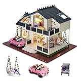 Cuteefun DIY Puppenhaus Miniatur Haus mit Musik und Möbeln Selber Bauen, Bastelset Erwachsene, Handgemachtes Geburtstagsgeschenk für Frauen,