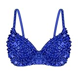 iixpin Damen Glänzend Bauchfrei Bra Pailletten BH Bralette Bustier Stretch Tanz Bra Top Musikfeste Fasching Verkleidung Erotische Oberteil Blau 40A, 40B, 40C