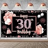 Großes Banner zum 30. Geburtstag, Dekoration für Frauen, Happy Thirty Birthday Sign Party Supplies, Rose Gold 30 Geburtstag Fotografie Hintergrund Dekor für Outdoor I