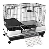 Pawhut Kleintierkäfig mit Räder 2 Türen Plattform Kaninchenstall Metall Schwarz 81,2 x 52,7 x 66