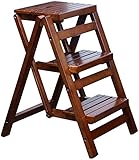 JXHOME Folding 3 Tread Steps Leiter Stuhl, beweglicher Holz Haushalt Treppenstuhl for Kinder & Erwachsene, Haus-Garten-Werkzeug (Color : Brown)