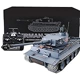 Haunen 2.4GHz RC Ferngesteuerter Panzer, 1/16 German Tiger RC Panzer Metall mit Rauch und Sound, inkl. Akku, Ladegerät, Fernsteuerung und D