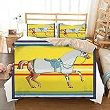 Meimall Bettwäsche Gelb Tier Pferd Linien 240X200 cm 3D-Digitaldruck Bettwäsche,Bettbezug, Zweiteilige Mikrofaser, Bettbezug Mit Reißverschluss Und Kissenbezug