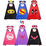Sinoeem Superhelden Kostüm Kinder Doppelseitiges Design Dress Up 3 Umhänge / 6 Masken Cosplay Kostüme Spielzeug ab Partei Zurechtmachen, für Kindergeburtstag Halloween oder Karneva Umhang Geschenk
