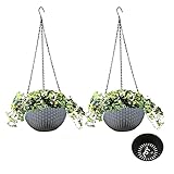 Haucy 2er Blumenampel Hängen Blumentöpfe zum Aufhängen, Ø 16,5cm Blumentopf Hängen Kunststoff mit Rostfrei Ketten für Garten, Balkon, Fensterbank, Innen und Außenbereich (Pflanz Korb Grau, Kleine)