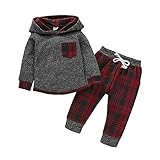 LZH Jungen Kleidung Outfits Langarm Sweatshirt Set Kleinkind Jungen Lässiger Kapuzen-Trainingsanzug + Jogginghose 2 Stück,12-18 Monate, Grau-rotes G