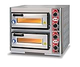 GMG Profi Pizzaofen CLASSIC PF 4040 DE4 für Gastronomie, 2 Backkammern / Doppelkammer dual - 1 +1 x Ø 39 cm Pizzen - 40x40x10cm, bis zu 450°C, 7000 W