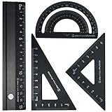 Metall Architekten-Skala Lineal Set - Rodmaie 4 PCS Technisches Zeichnungsset, Mathematik Geometrie Werkzeug, Winkelmesser, Dreieck, Architekten Lineal Set für Schü