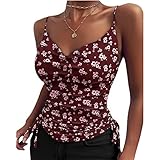 Damen Sommer Leopardenmuster Sling Einfarbig Tiefer V-Ausschnitt Sling Eng Kordelzug LäSsig Kleine Weste T-Shirt D