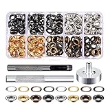Mecmbj Grommet Werkzeug Kit 6 mm, 200 Sets Grommet Ösen Tülle Ösen Scheiben Ösenzange Set mit 3 Stücke Tool Installieren und Aufbewahrungsbox für Planen Leder Stoff Vorhang Poolabdeckung, 4 Farb