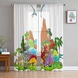 LUOWAN Wohnzimmer Vorhang 2 Panel 35% Verdunkelungsvorhang Gesamtgröße 140x100 CM Weiß Karikatur Jura Dinosaurier Home Dekorative Vorhänge Für Küche Schlafzimmer Wohnzimmer Fenster Schlafzimmer B