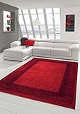 Traum Designer Teppich Moderner Teppich Wohnzimmer Teppich Velours Kurzflor Teppich mit Winchester Bordüre in Rot Größe 120x170