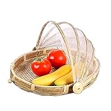 Zelt-Korb - Lebensmittel-Servierkorb, Netzkorb, handgewebt, für Picknick, Lebensmittelabdeckung, Outdoor, Schutz vor Insekten und Staub, für Obst, Gemüse, Brot, Bambus, stil 3, Dia.30